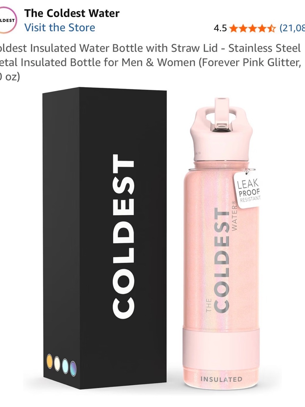 The Coldest Water Insulated Bottle - Pink Glitter